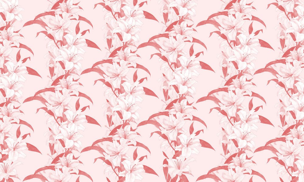 A wallpaper artwork for the home that features vivid pink flowers