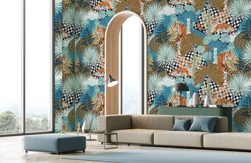 Eclectic Tiger Jungle Themed Mural Wallpaper