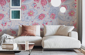 Vintage Floral Pink and Grey Mural Wallpaper