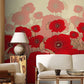 Wallpaper mural with vivid scarlet flowers for the living room's decor.