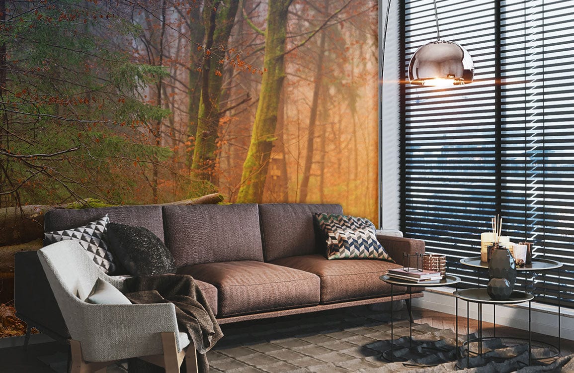 Wallpaper Mural of a Forest Scene with Bright Lights, Perfect for the Family Room