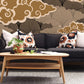 Decorate your living room with this brown wallpaper mural with auspicious clouds.