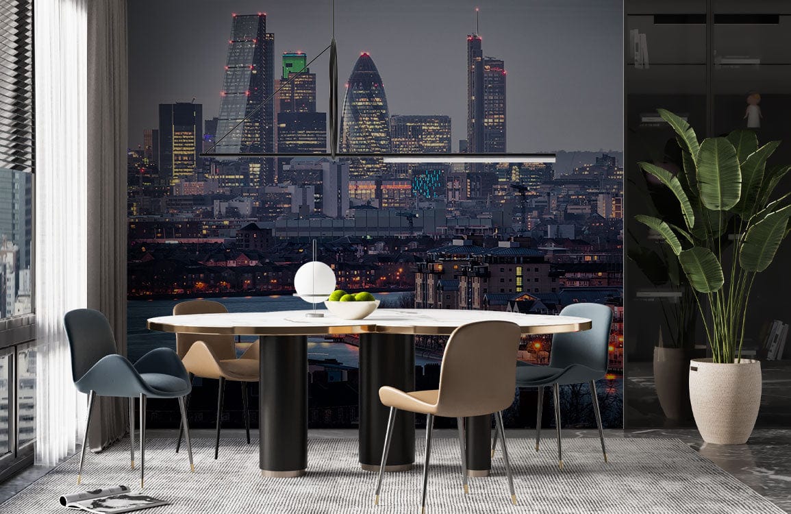 Wallpaper mural featuring a busy London center scene, perfect for the dining room.