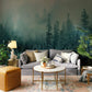Wallpaper mural with a tranquil misty forest, perfect for decorating the living room.