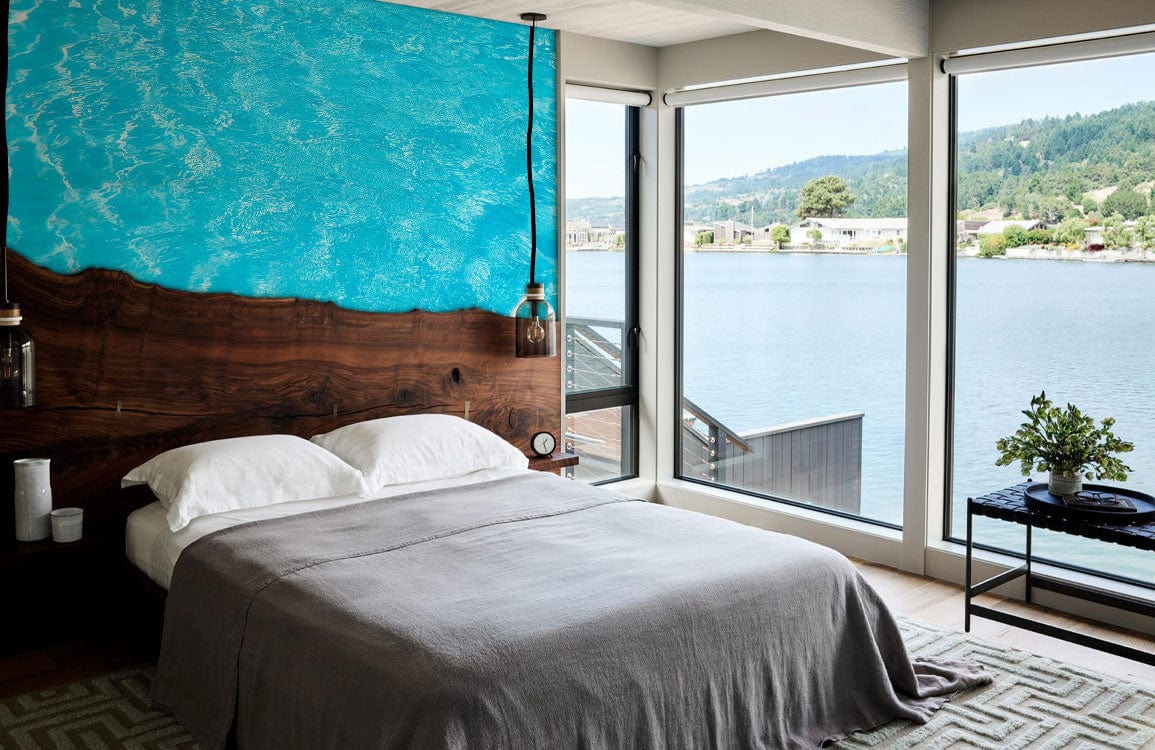 Bathroom Decoration Featuring a Mural Wallpaper of a Clear Blue Pool