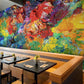 Wallpaper mural with a cluttered palette for use as the dining room's decor.
