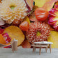 Wallpaper mural featuring colorful dahlias for use as a decoration in the hallway