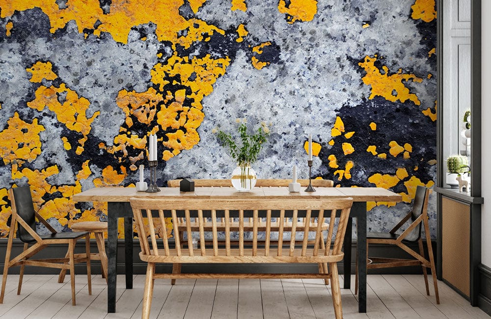 Golden Cracked Block Wall Wallpaper Mural for Use in Decorating the Dining Room