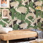 Wallpaper mural with Cranes on a Green Background, Suitable for Living Room Decoration