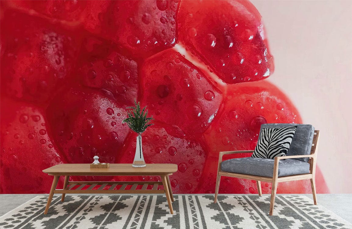 Wallpaper mural with a crystalline pomegranate pattern for the hallway's decor.