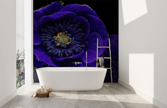 Wallpaper mural featuring a dark blue anemone design for the hallway.