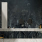Wallpaper mural with a silhouette of dark bushes, perfect for use as bathroom decor.