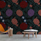 Wallpaper mural for room decoration including dark and colorful blossoms