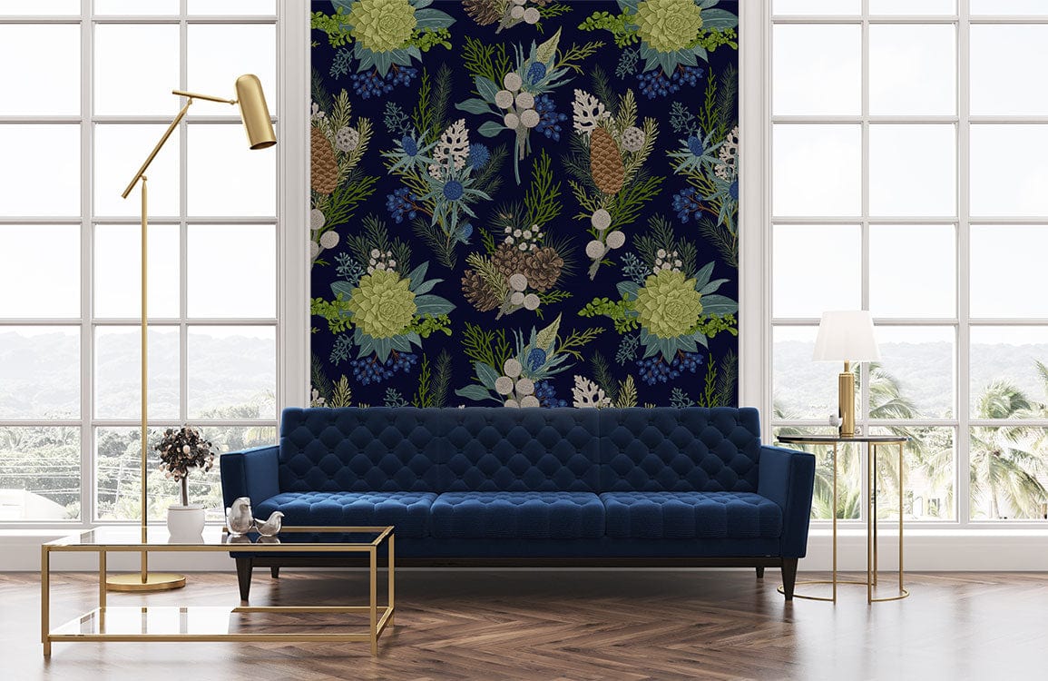 Wallpaper mural featuring a dark flower bouquet design, perfect for decorating the living room