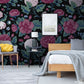 Wallpaper mural featuring a dark hydrangea bouquet design for use as bedroom decor