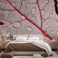 Wallpaper mural with dewdrops on red leaves, perfect for use as bedroom decor.