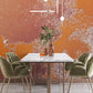 Wallpaper mural in a distressed red colour, ideal for use as a dining room decoration.