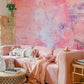 Dreamy Pink Paint and Wallpaper Mural for the Decoration of the Living Room