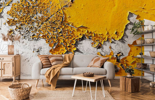 Decorate your living room with this dry yellow paint wall mural wallpaper.