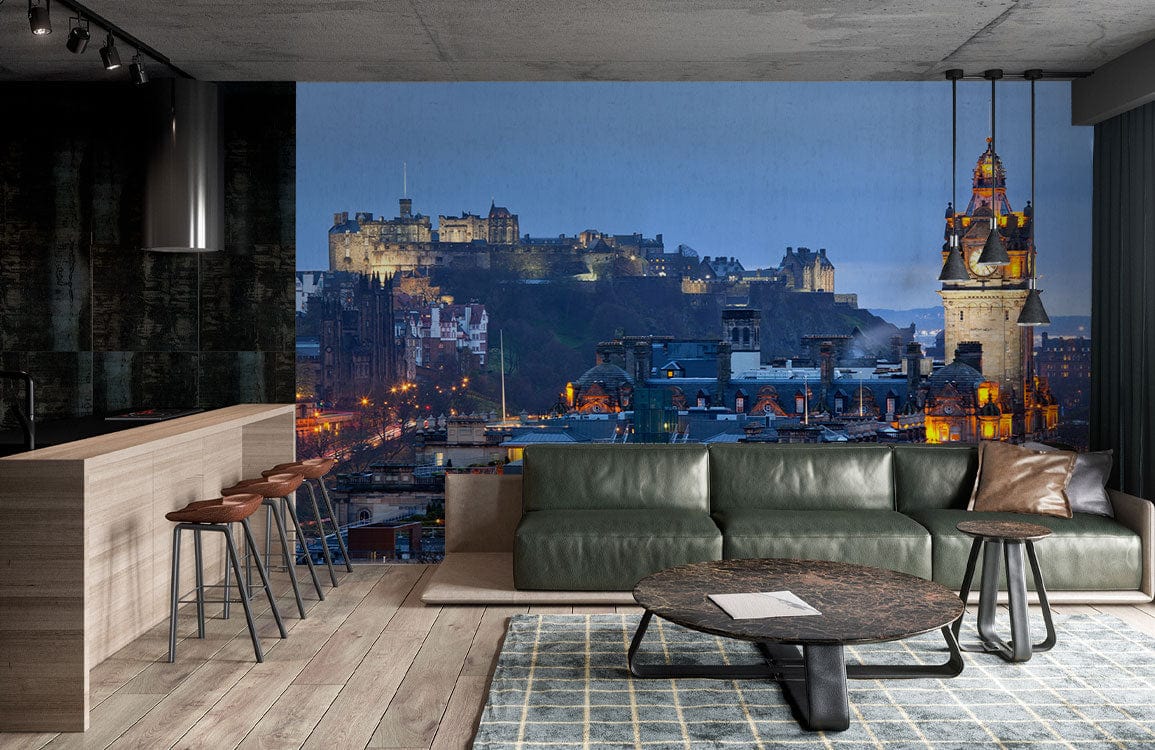 Wallpaper mural featuring the Edinburgh Castles Scenery, perfect for decorating the dining room.