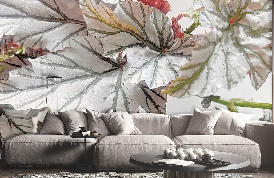 Large Begonia Pattern Wallpaper Mural Used for Decorating the Living Room