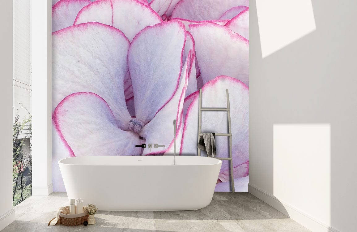 Bathroom Decoration Featuring a Large-Scale Hydrangea Wallpaper Mural