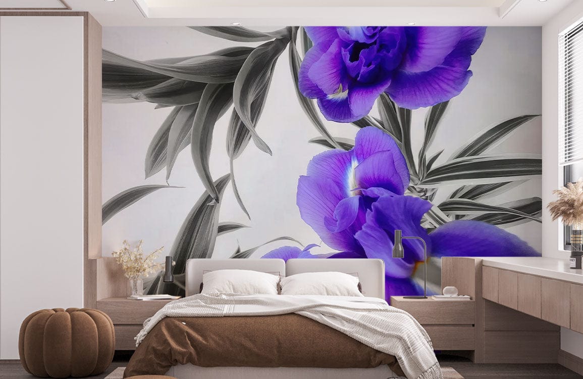 Mural Wallpaper in the Shape of Fantasy Purple Petals, Designed for Bedroom Decoration