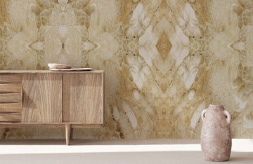 Abstract Beige Symmetric Geometric Mural Wallpaper