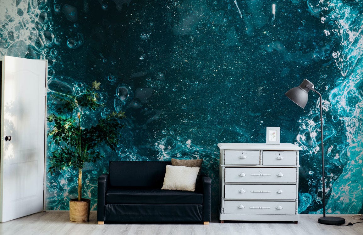 Wallpaper mural featuring a fluorescent ocean hole for use as decor in the living room