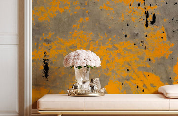 Abstract Orange Splatter on Grey Mural Wallpaper