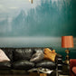 Wallpaper mural with a misty lake in the forest, perfect for decorating the living room.