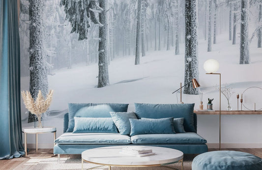Wall Mural Wallpaper Winter Scene Snowy Forest Home Decoration