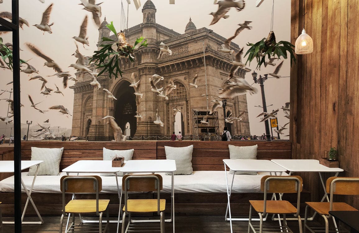 Wallpaper mural featuring the Gateway of India for use in decorating the dining room.