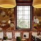 Golden Wallpaper Mural with Abstract Ocean Design for Restaurant Decoration