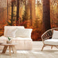 Wallpaper mural featuring a golden autumn in a forest scene, perfect for decorating a living room.