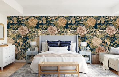 Aesthetic Golden Blossoms Wallpaper Mural for Bedroom Decor