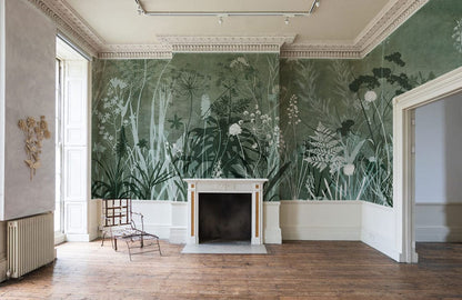 Wallpaper mural with a silhouette of green bushes, perfect for decorating the hallway.