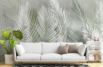 Elegant Grey Botanical Leaf Wallpaper Mural