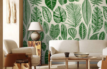 Tropical Botanical Leaf Print Mural Wallpaper