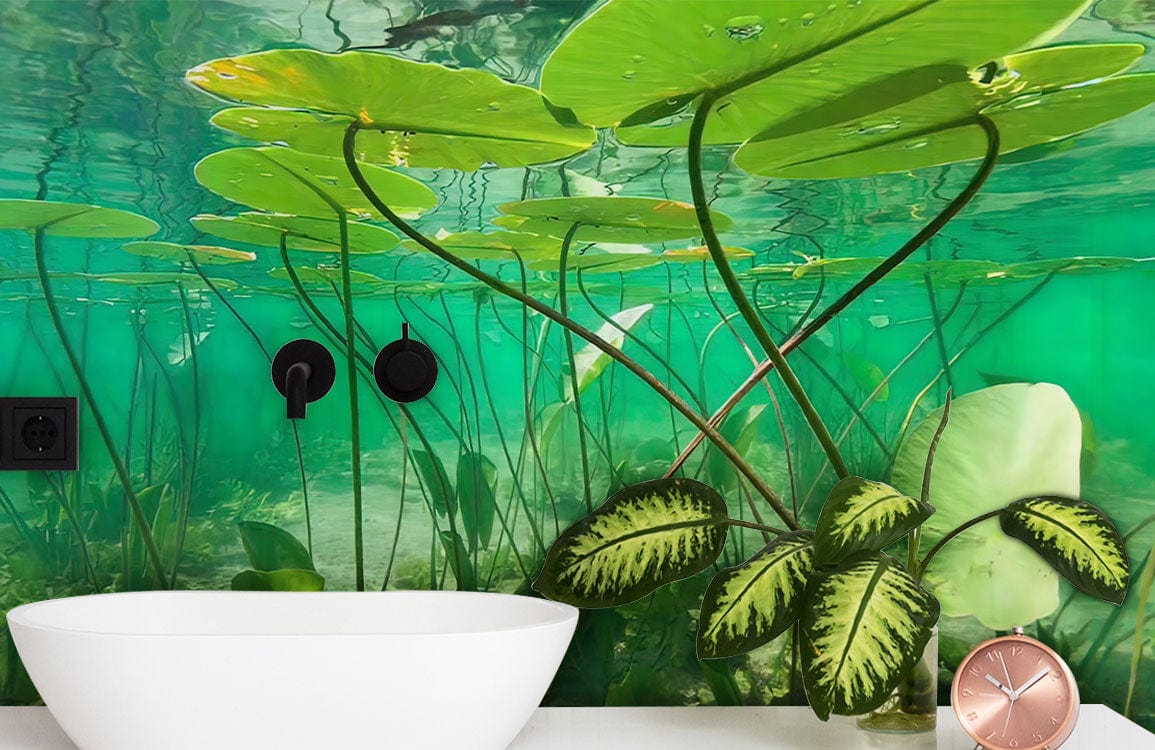 Bathroom Wall Decoration With a Green Underwater World Wallpaper Mural