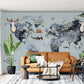 Mural wallpaper design featuring a grey marble map for use in decorating the living room