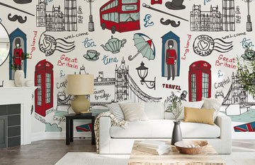 Whimsical London Themed Mural Wallpaper