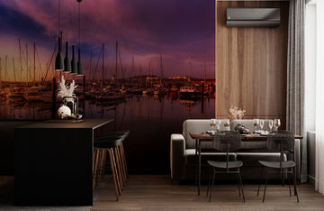 Sunset Marina Serene Landscape Mural Wallpaper