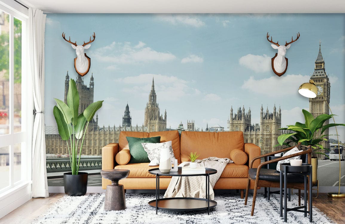 Wallpaper mural featuring the House of Parliament for use in decorating the living room.