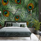 Peacock Feather Wallpaper Mural with Interlocking Patterns for Bedroom Decoration