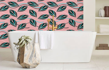Vintage Pink Botanical Leaf Mural Wallpaper