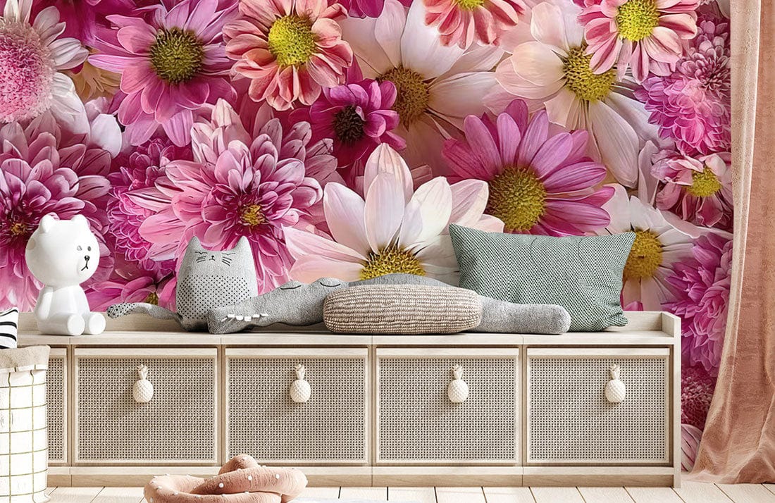 Wallpaper mural featuring a little pink daisy design, perfect for the hallway's decor