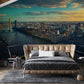 Wallpaper mural featuring a sunrise over London, perfect for decorating a bedroom.