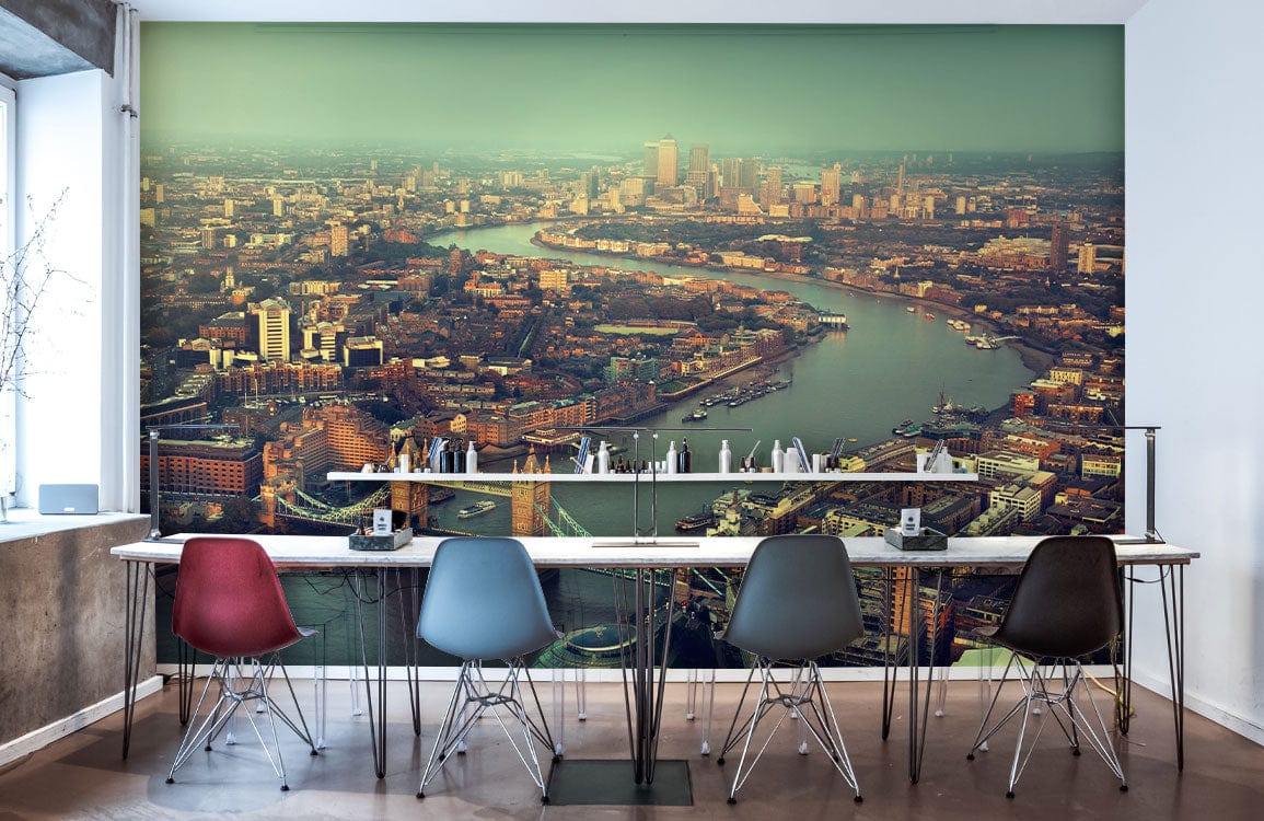 Wallpaper mural featuring London by the Thames, perfect for use as office decor.