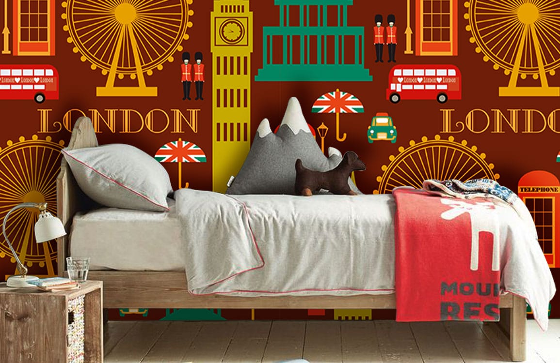 Decorate your bedroom with this London Landmark Patterns Wallpaper Mural.